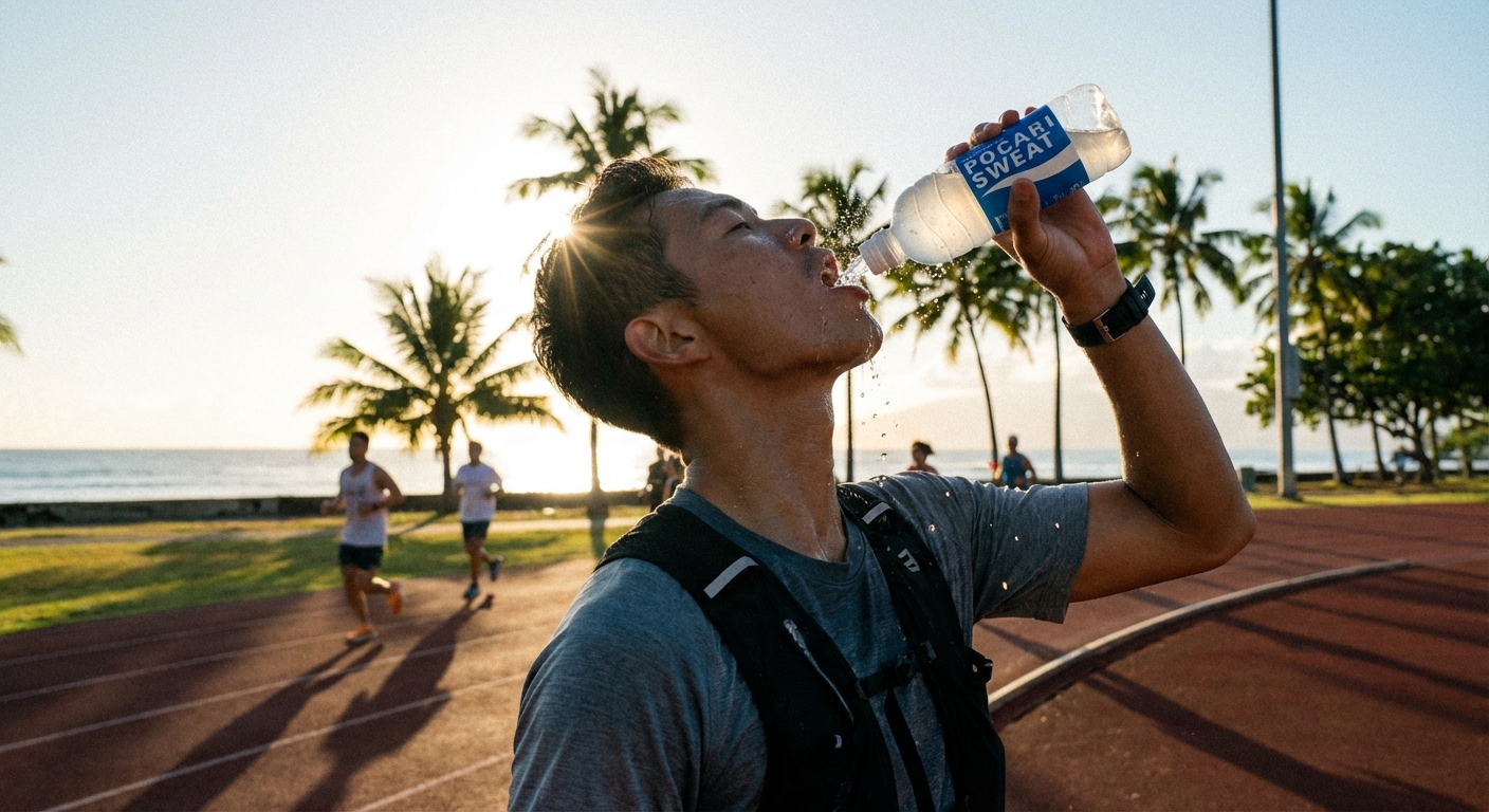 운동 중 이온음료를 마시는 장면