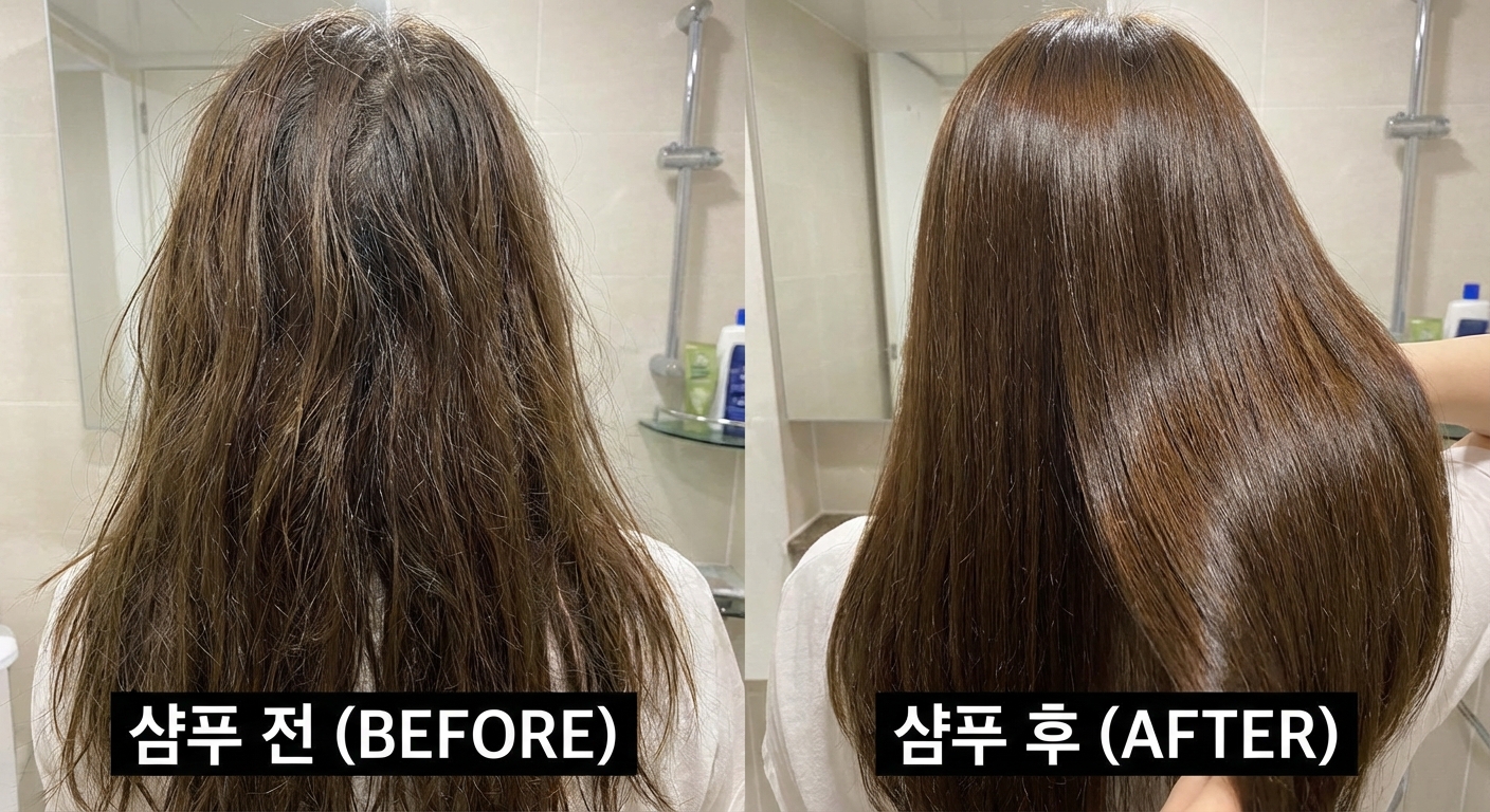 샴푸 전후 머릿결 비교 이미지
