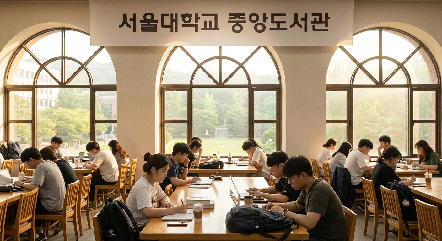 서울대 중앙도서관에서 공부하는 학생들의 모습