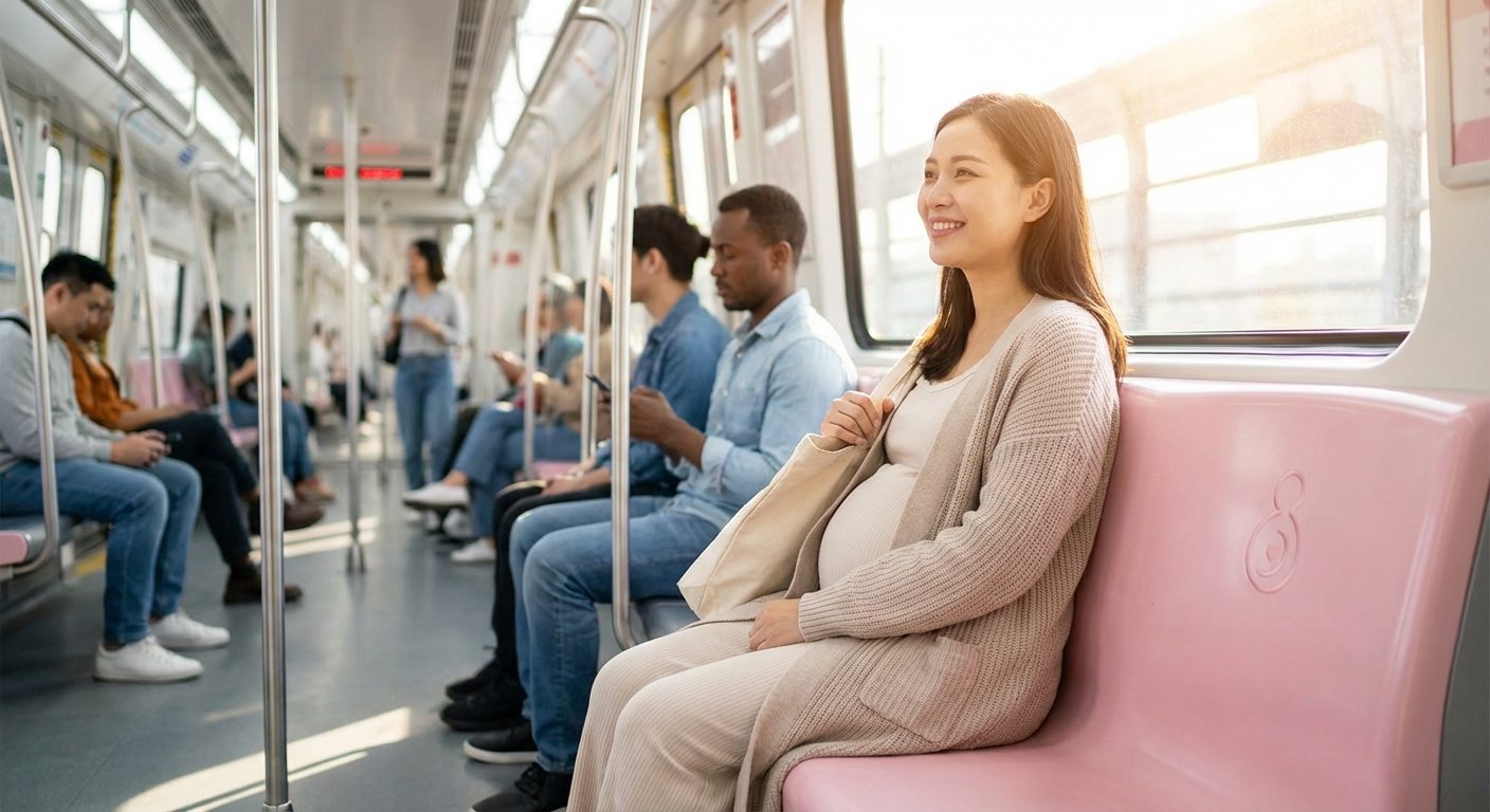 지하철 임산부 배려석 분홍색 좌석