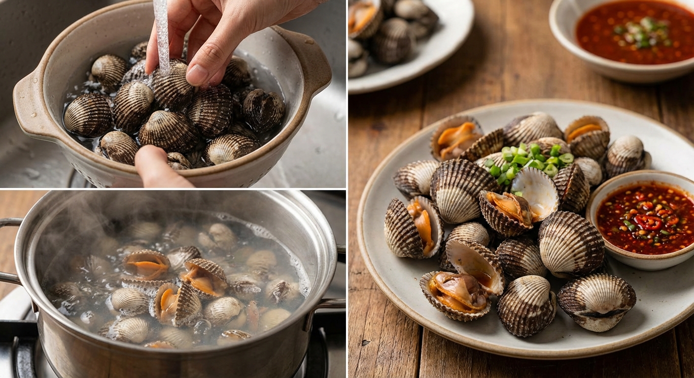 꼬막 삶는 과정 사진