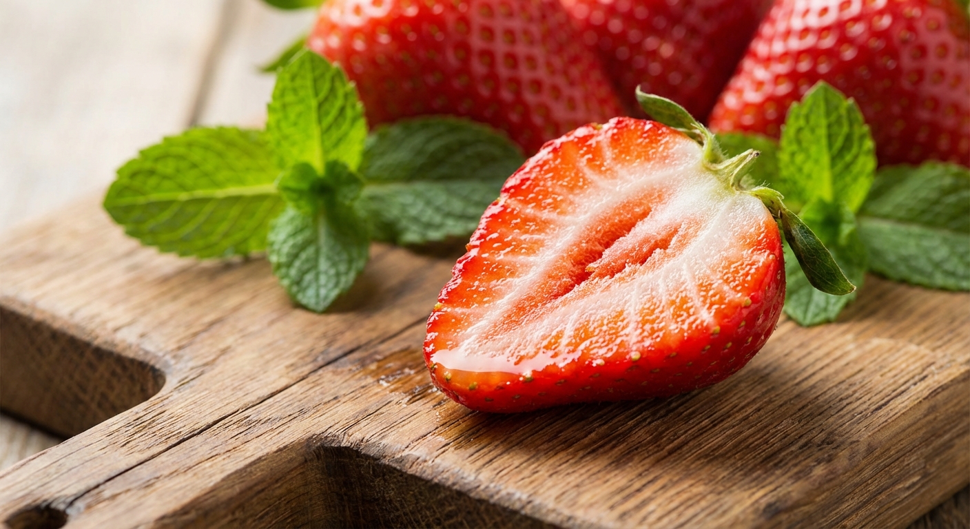 딸기를 반으로 자른 단면