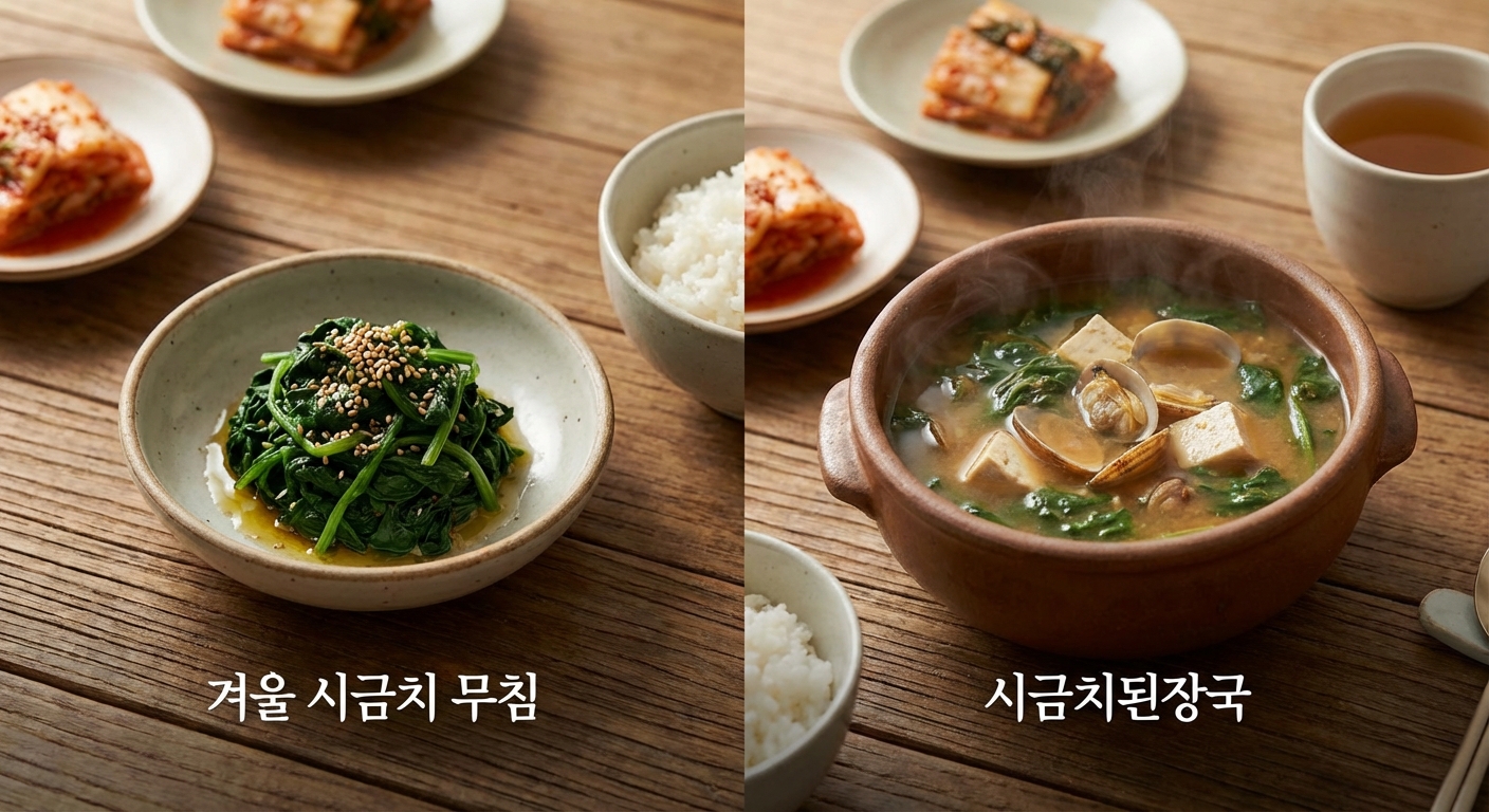 겨울 시금치 무침과 시금치된장국