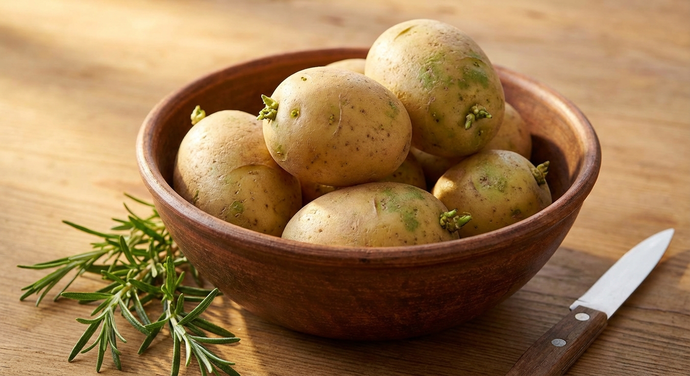 감자 싹과 녹색 변색 부분 클로즈업