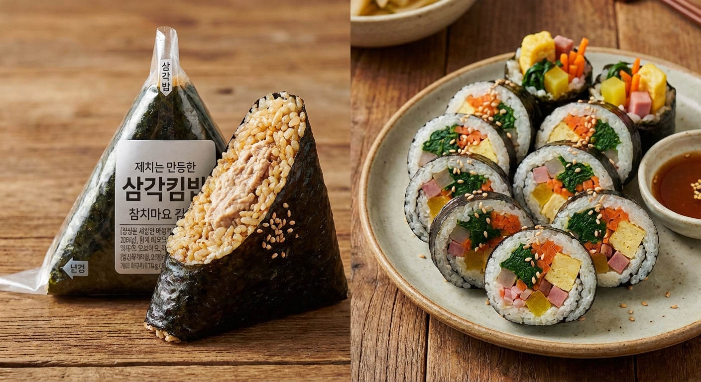 편의점 삼각김밥과 김밥집 김밥 비교