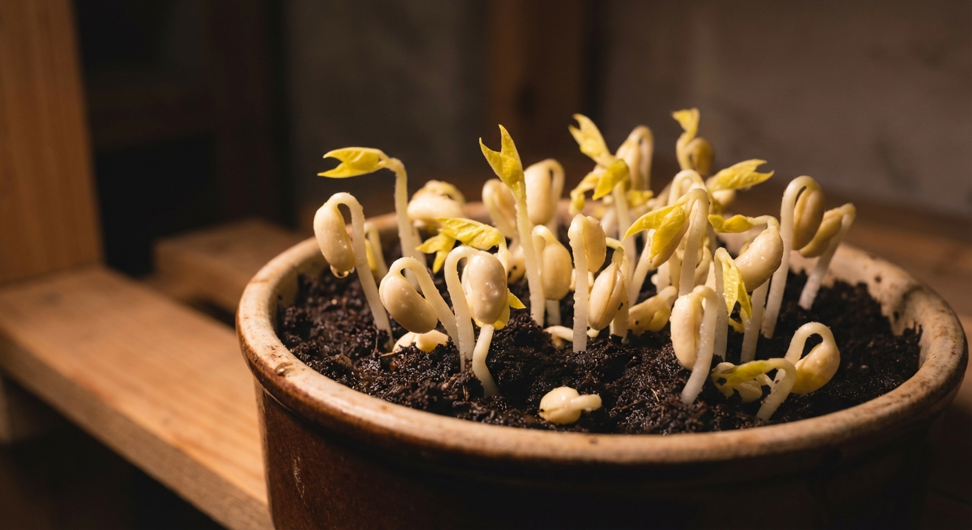 어두운 환경에서 자라는 콩나물