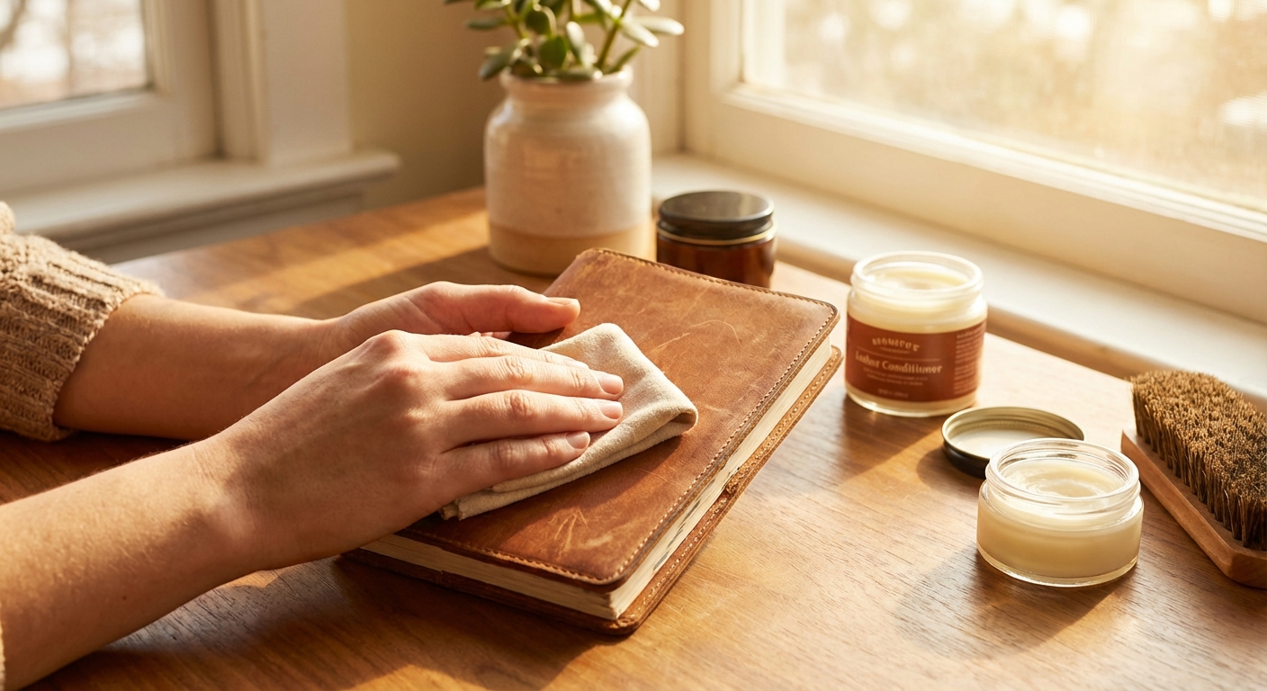 가죽 컨디셔너를 바르는 손