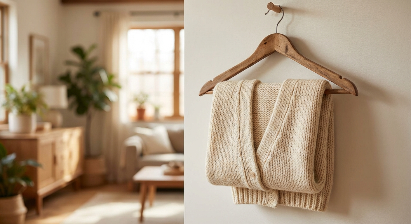 접어서 걸린 니트와 옷걸이