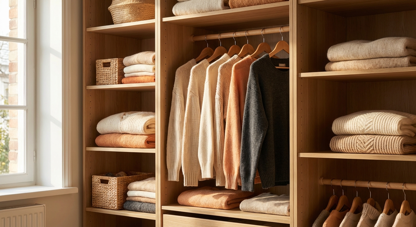 정리된 옷장 속 니트들