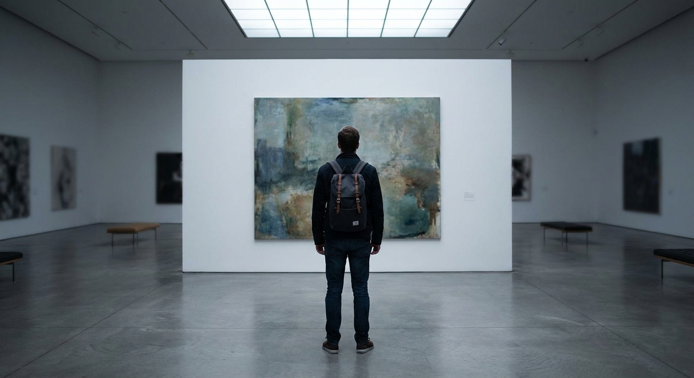 혼자 전시회를 관람하는 뒷모습