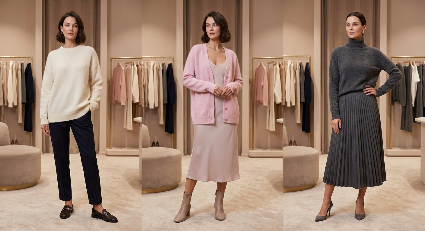 앙고라 니트 코디 전신샷 3가지 스타일 비교