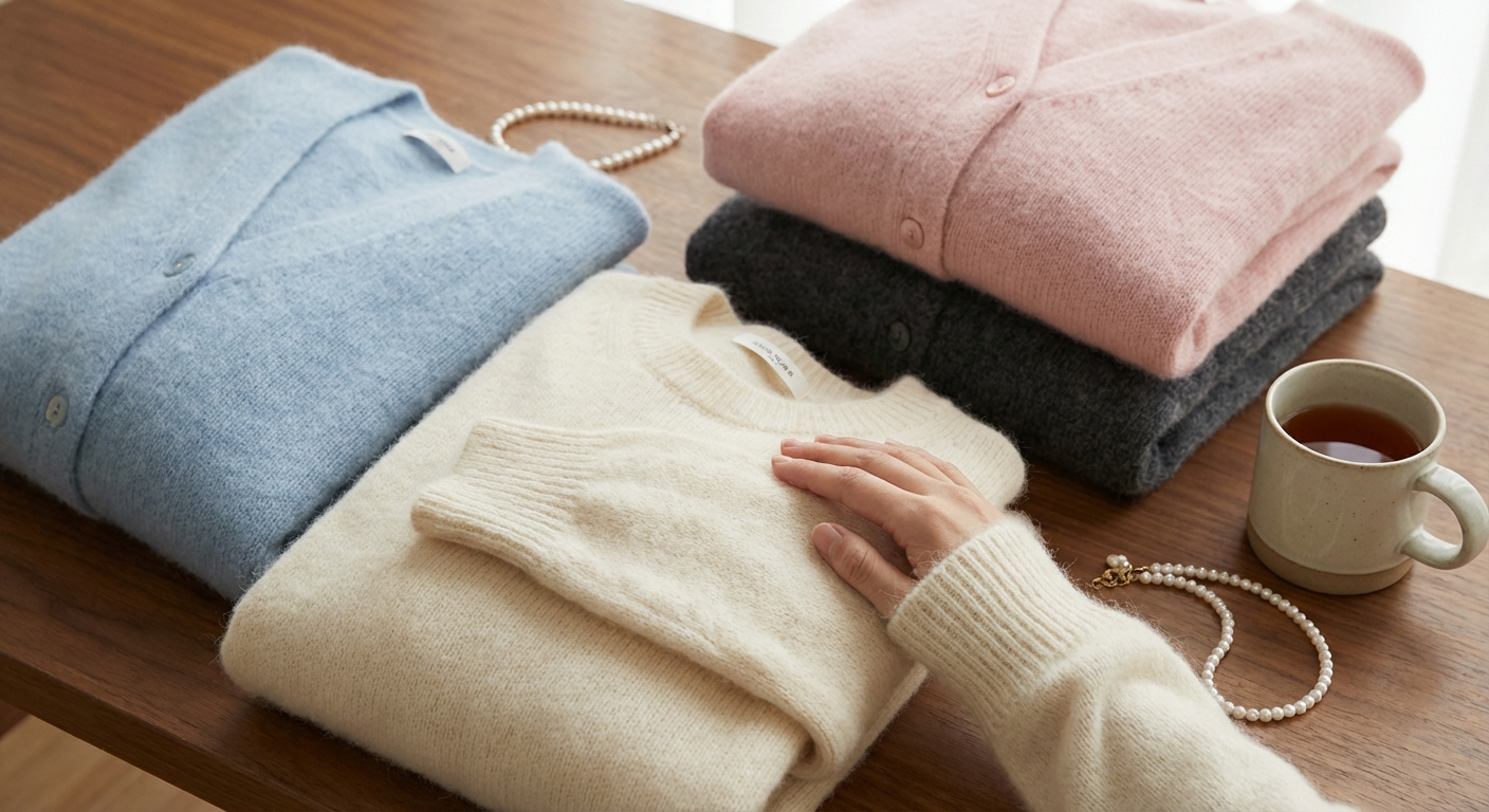 앙고라 니트 제품 디테일 및 컬러 옵션 비교