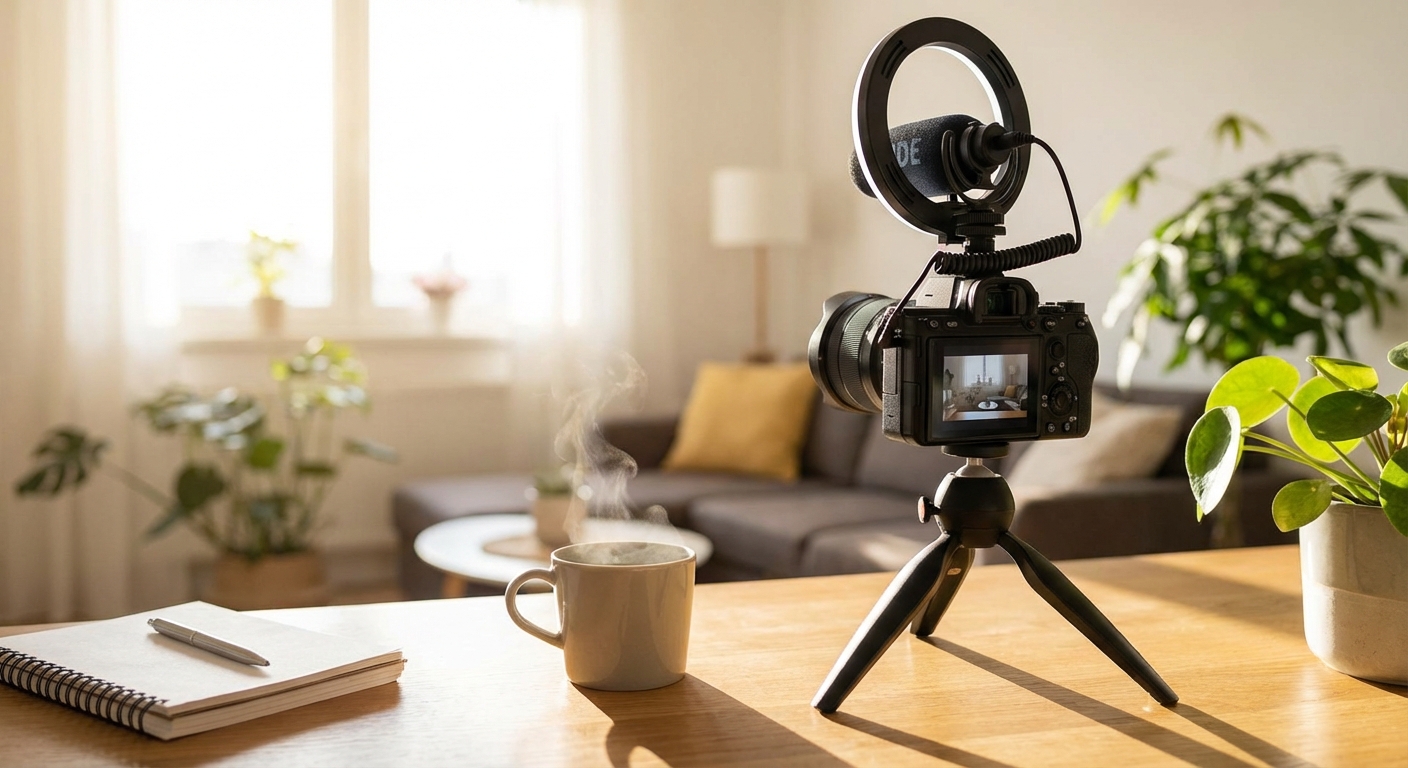 브이로그 촬영 세팅된 카메라