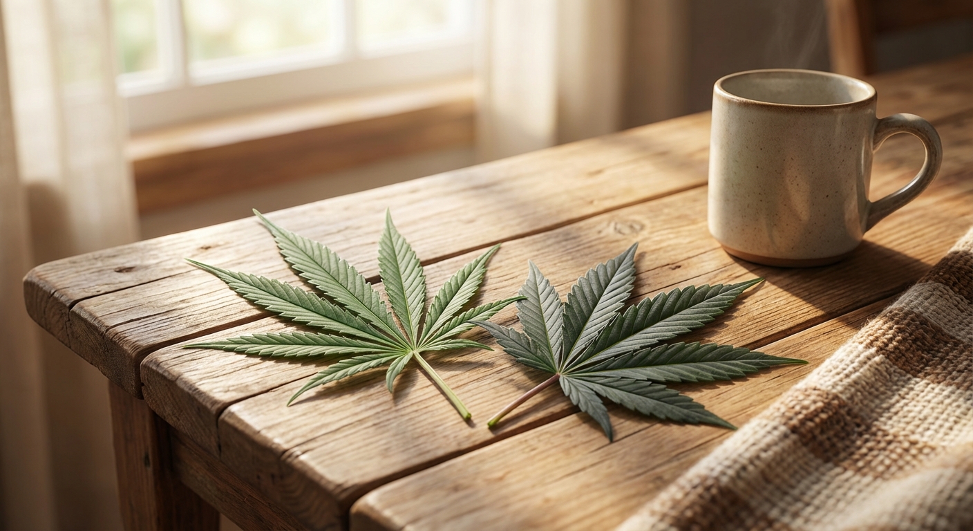 사티바와 인디카 품종의 잎 모양 비교 일러스트