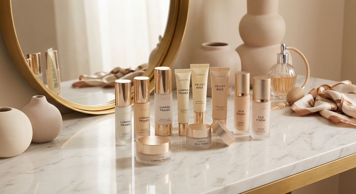 다양한 프라이머 제품들이 놓인 화장대
