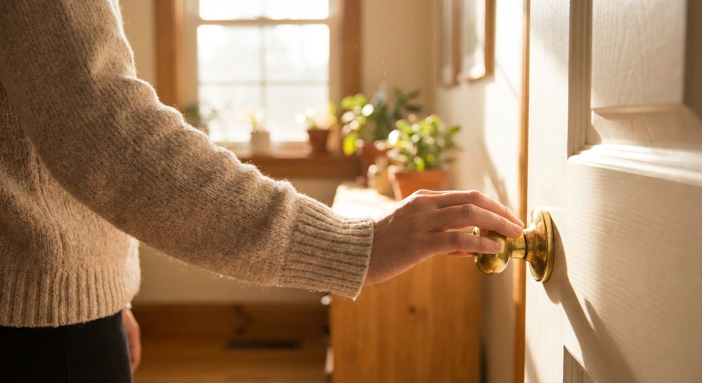 문손잡이를 손등으로 확인하는 모습