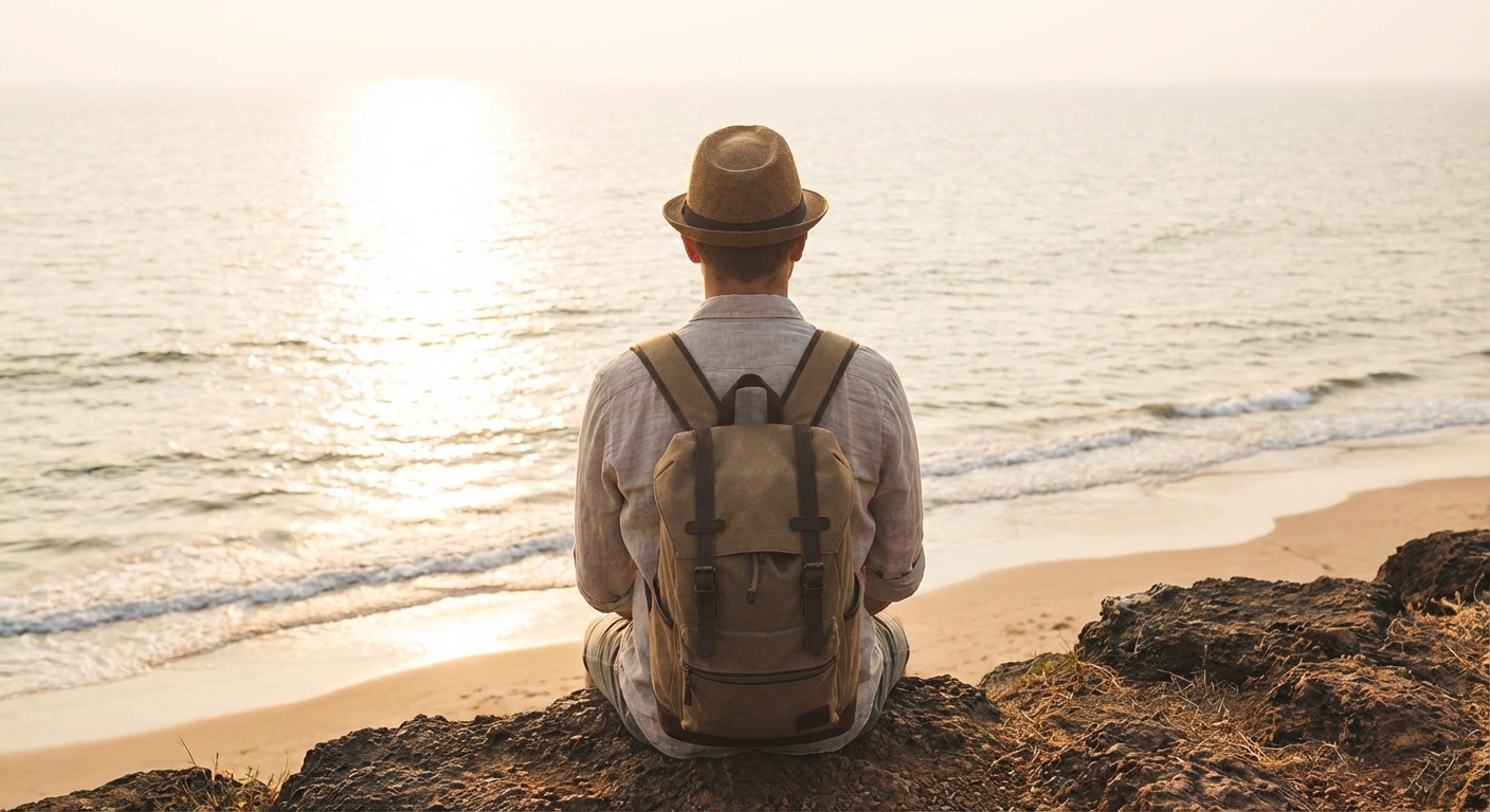 혼자 여행 중인 모습, 바다를 바라보는 뒷모습