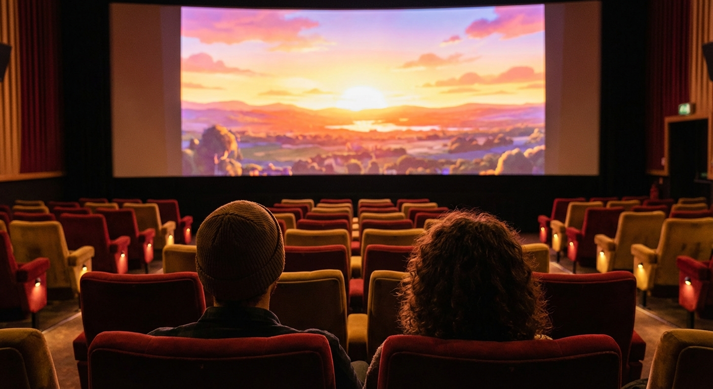 영화관 맨 앞자리에서 보는 관객 시점