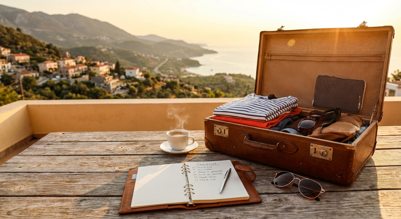 여행 가방과 체크리스트 사진 공간