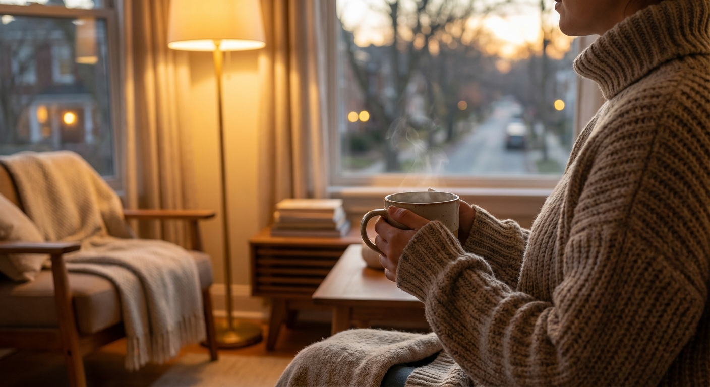 따뜻한 차를 마시는 저녁 풍경