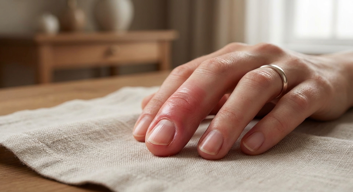 조갑주위염으로 붓고 빨갛게 변한 손가락