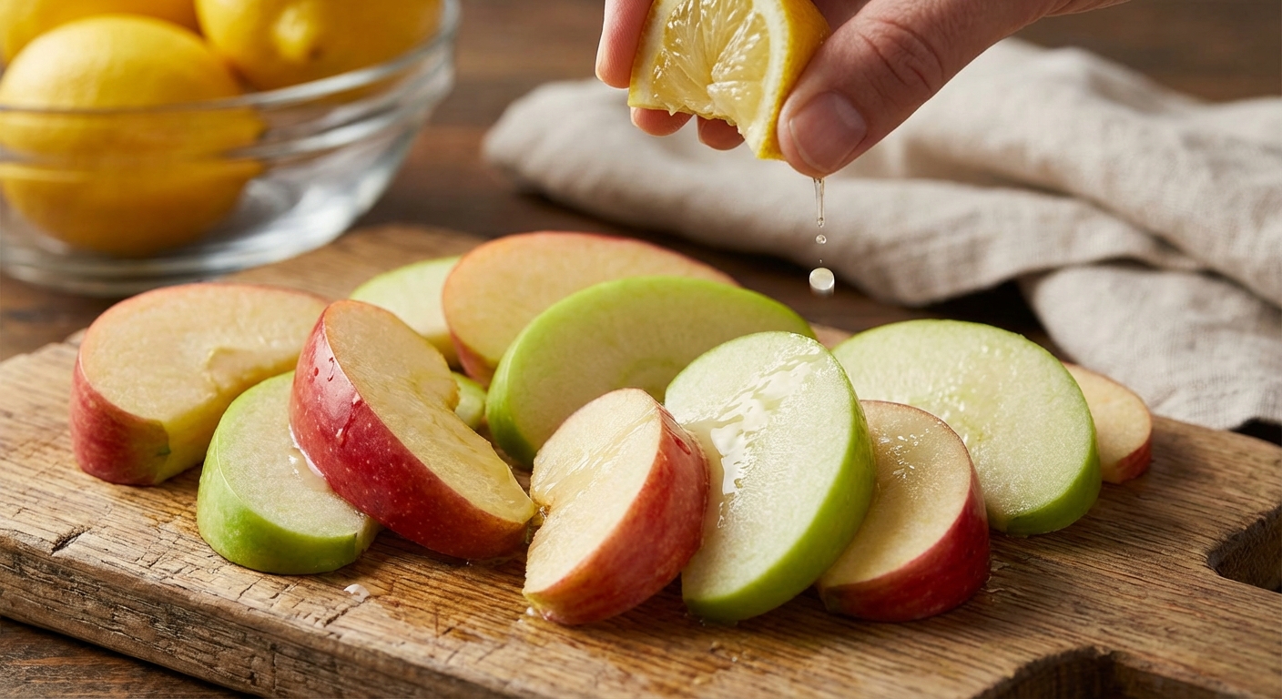 레몬즙을 뿌린 사과 조각