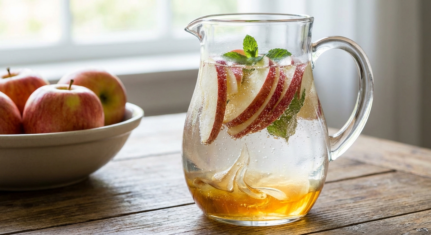 탄산수에 담긴 사과와 설탕물