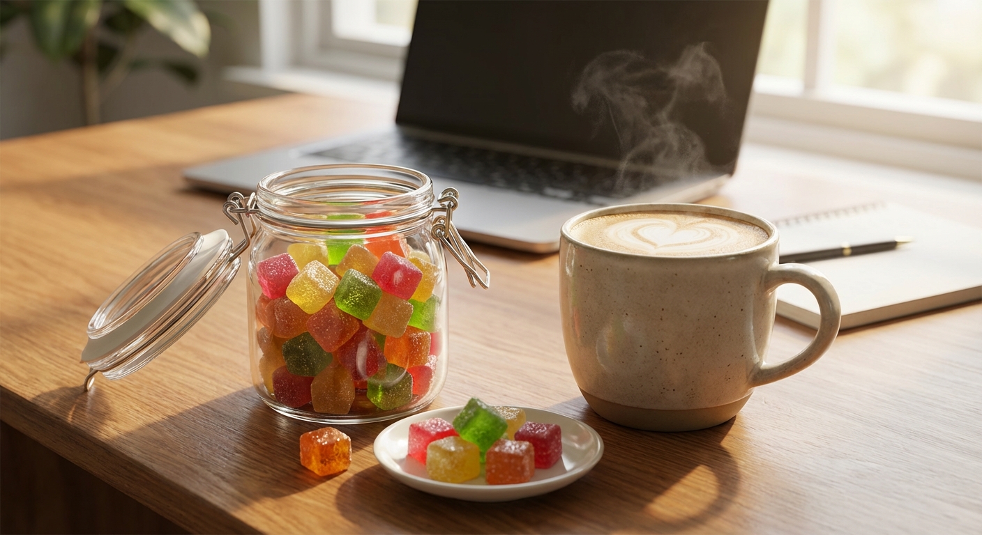 사무실 책상 위 껌 통과 커피잔