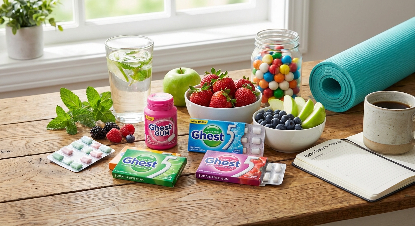 다양한 껌과 건강한 라이프스타일을 상징하는 이미지