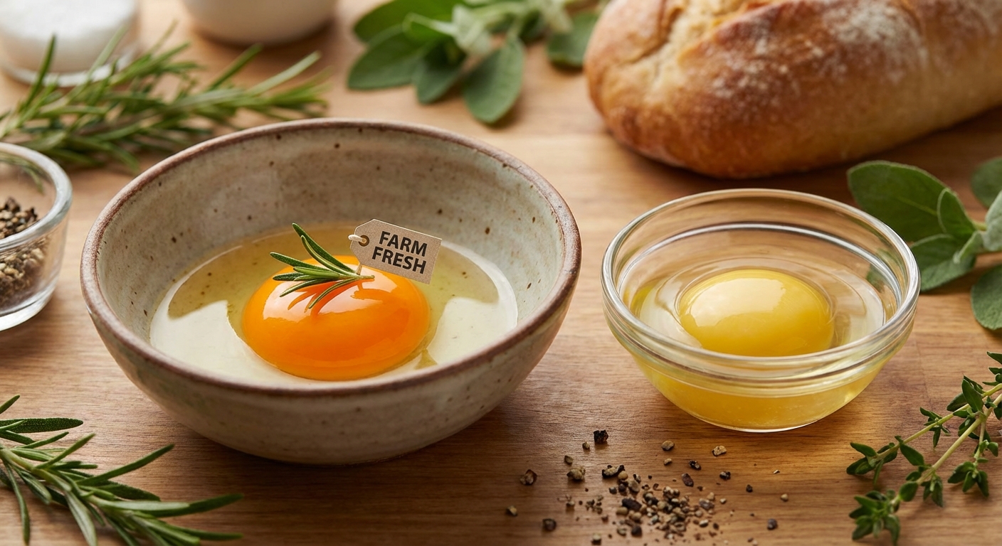 유정란과 일반 계란 노른자 색상 비교