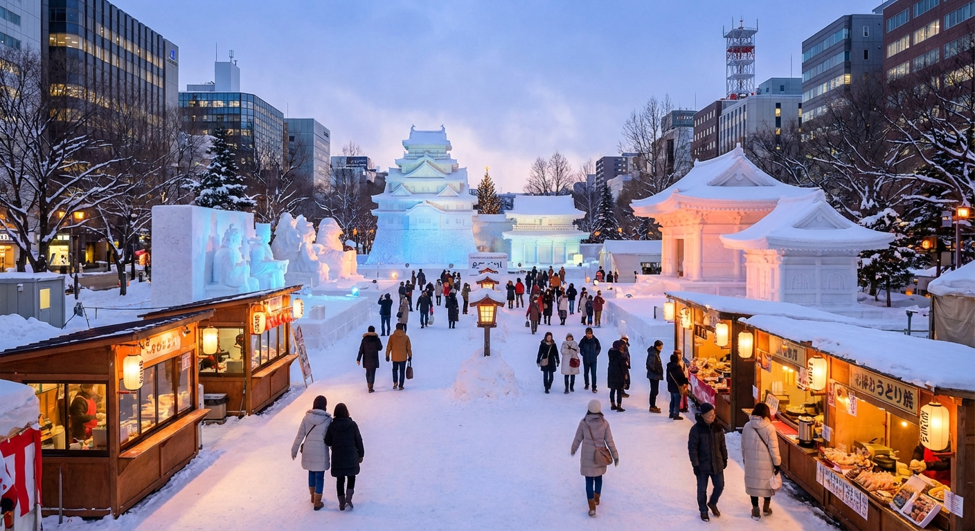 삿포로 눈축제 장면 사진 공간