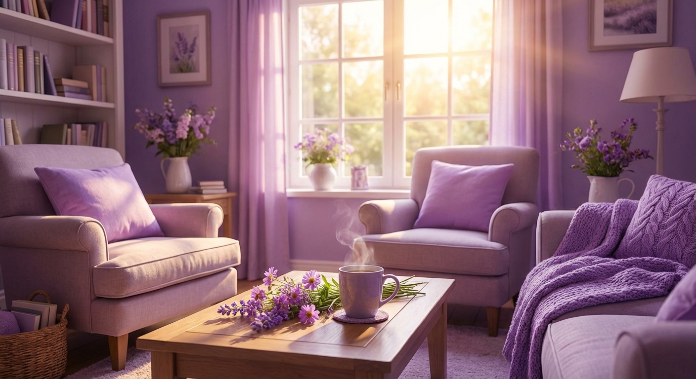 보라색 톤의 감성적인 공간