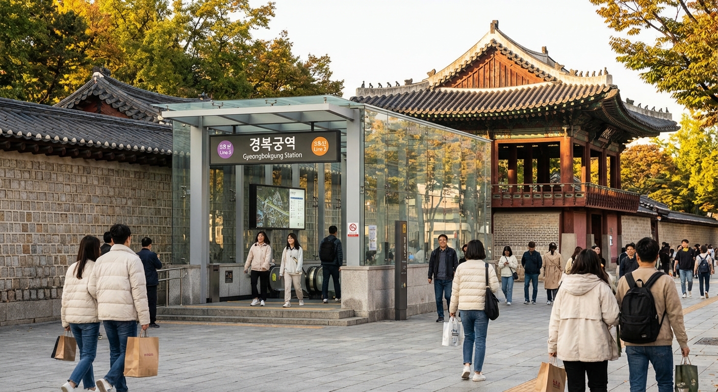 역사적 장소와 현대 지하철역의 조합 이미지