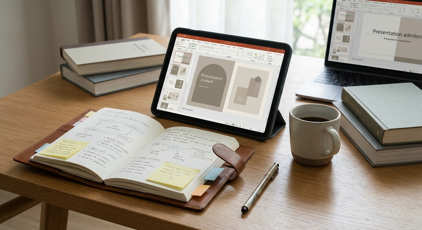 발표 준비를 위한 노트와 자료들