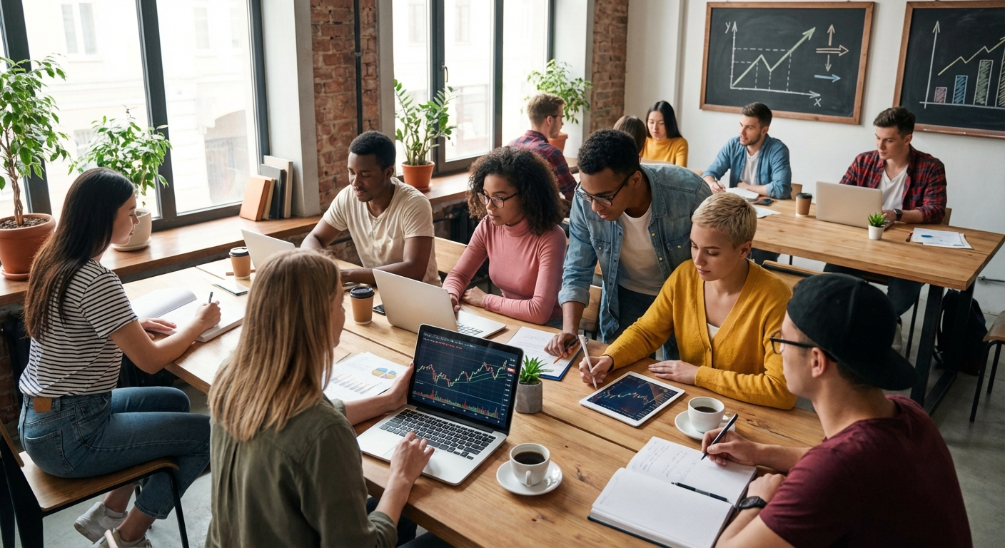투자 공부 중인 청년들의 스터디 카페 현장
