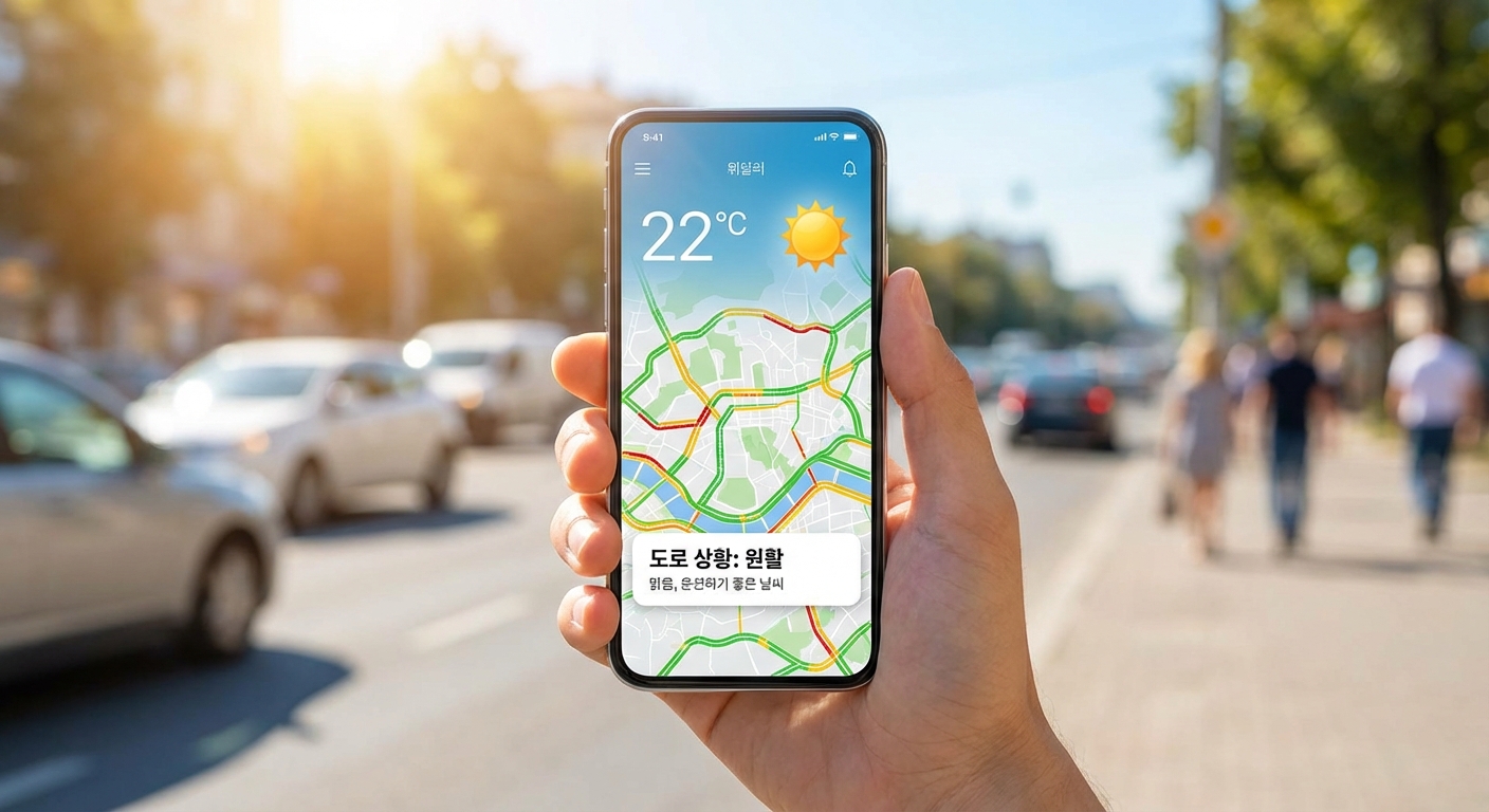 스마트폰 날씨 앱 도로 상황 확인 화면