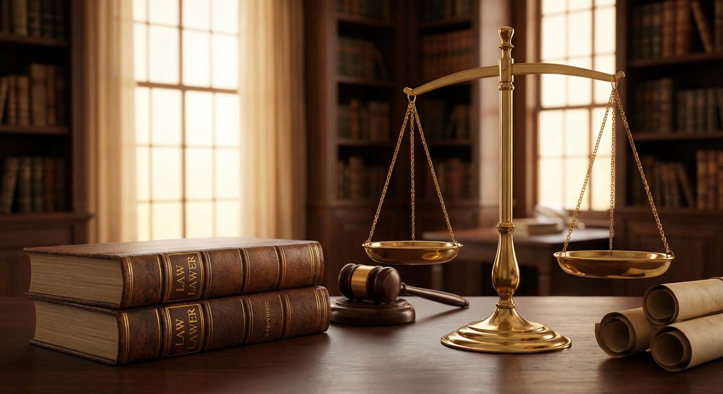 법률 서적과 저울 이미지