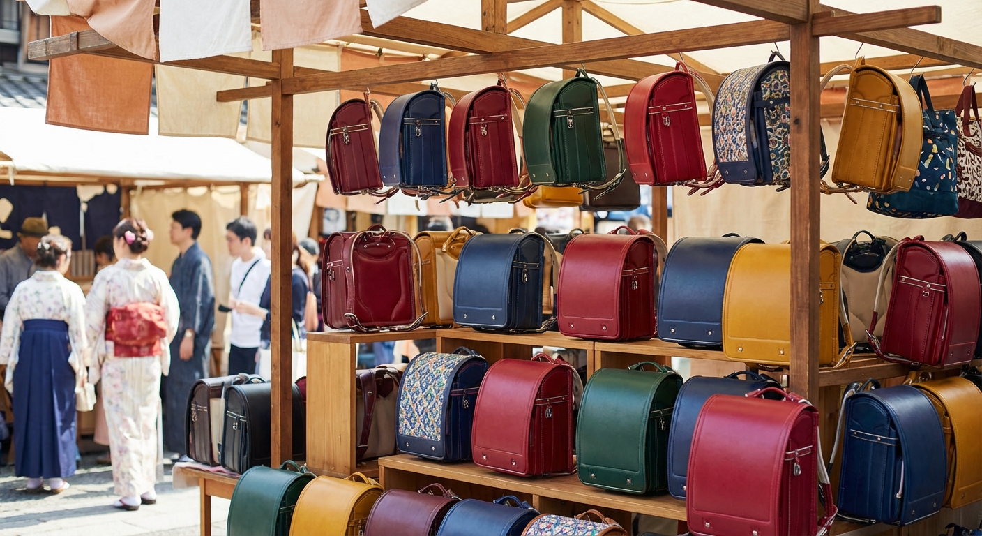 다채로운 색상의 란도셀 진열대