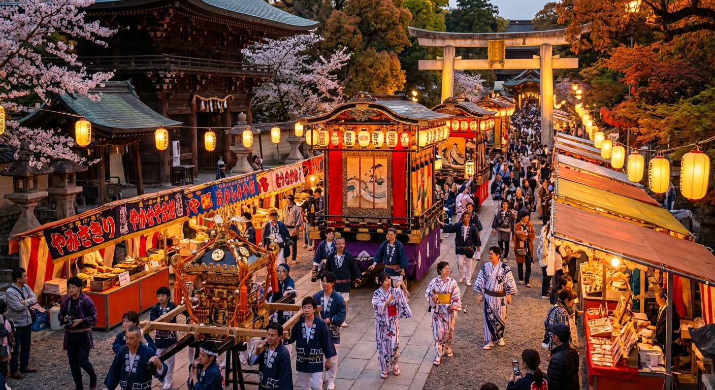 일본 전통 마츠리 축제 장면