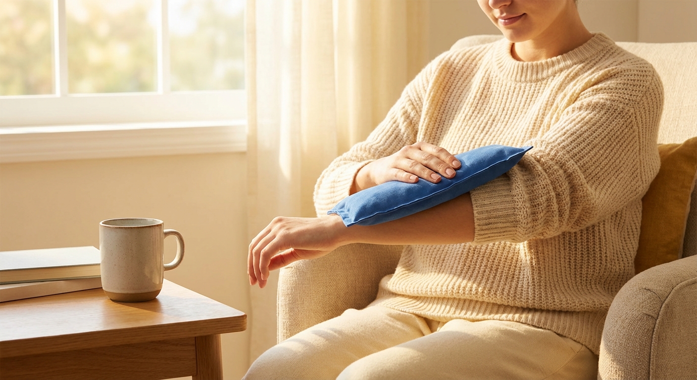 냉찜질팩을 팔에 대고 있는 모습