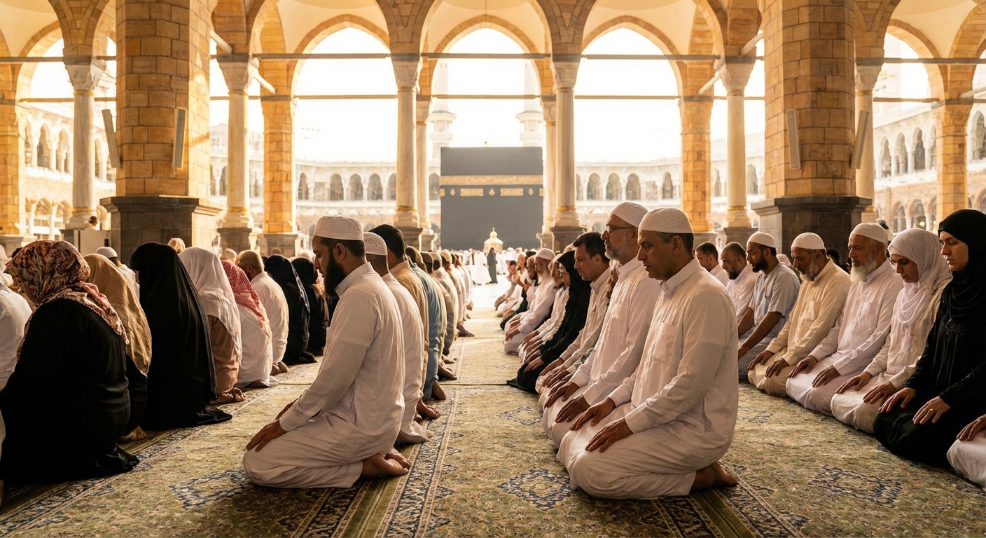 메카를 향해 기도하는 무슬림들