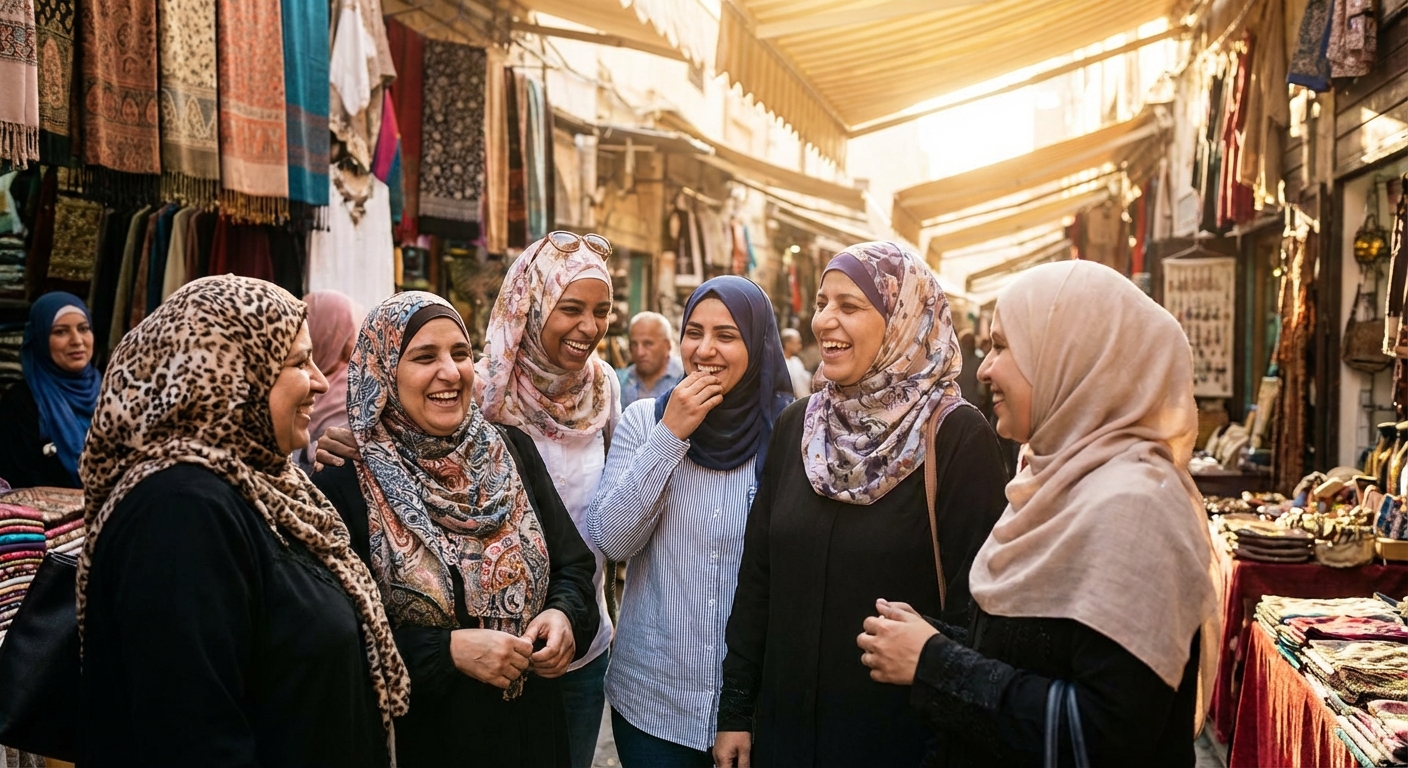 다양한 스타일의 히잡을 착용한 여성들