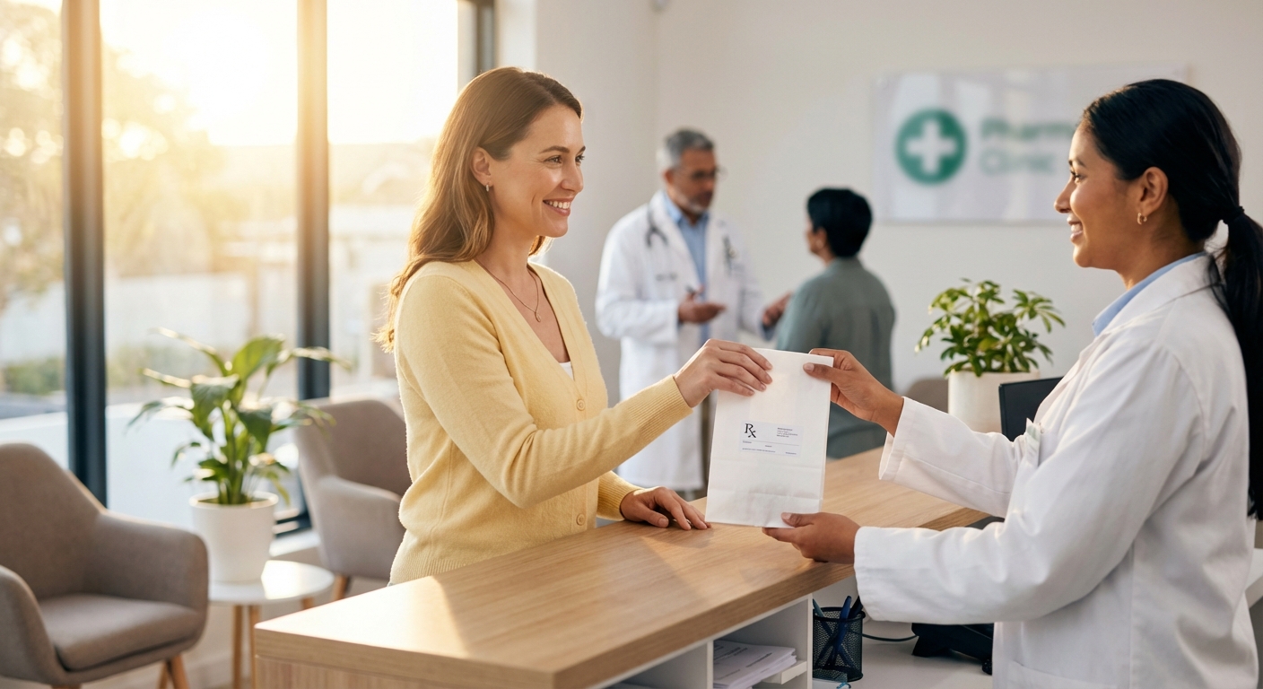 병원 진료 또는 약국에서 약 받는 모습