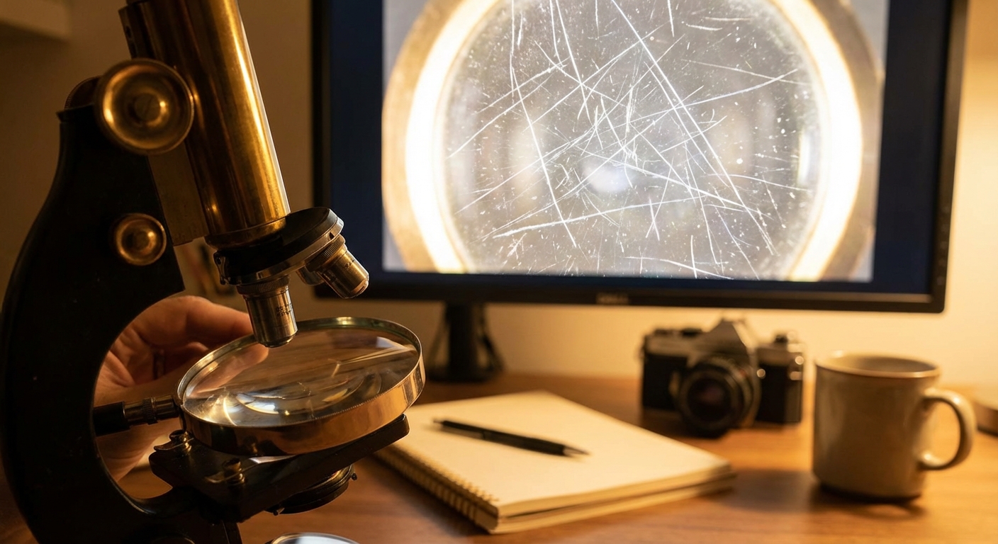 현미경으로 본 렌즈 스크래치