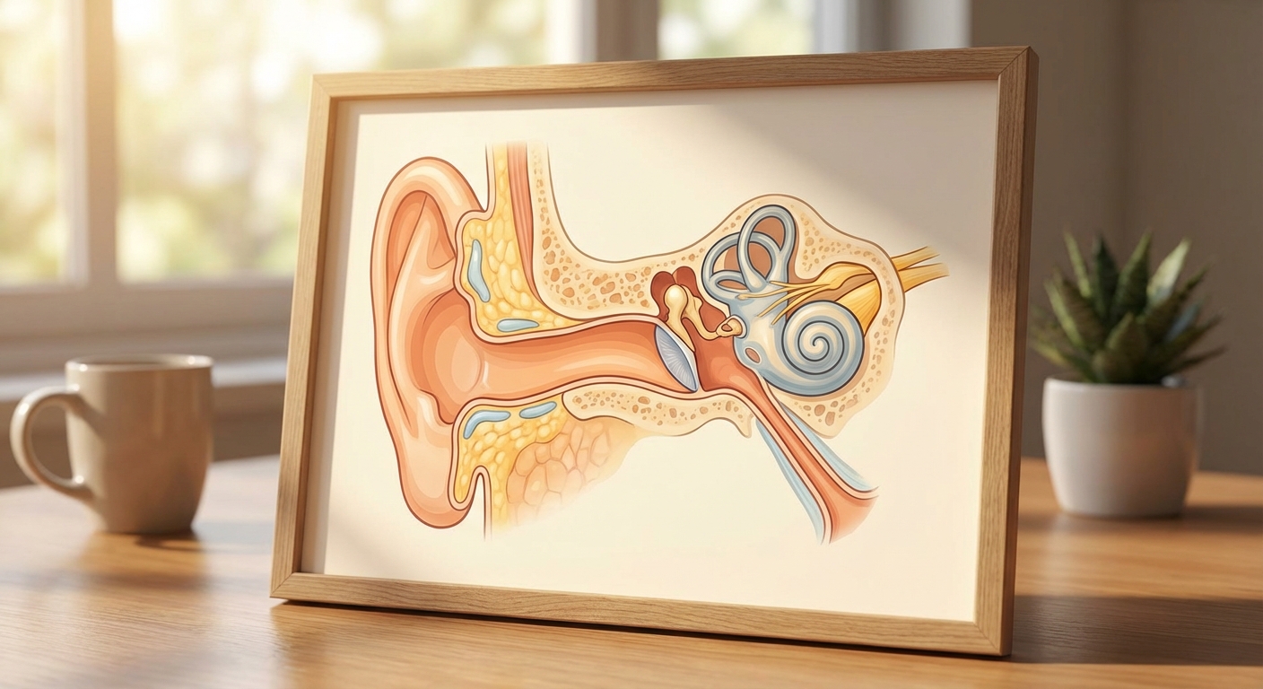 귀 구조를 보여주는 의학 일러스트