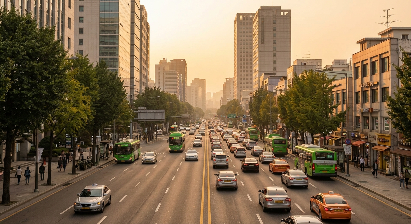 출퇴근 시간대 도로 풍경