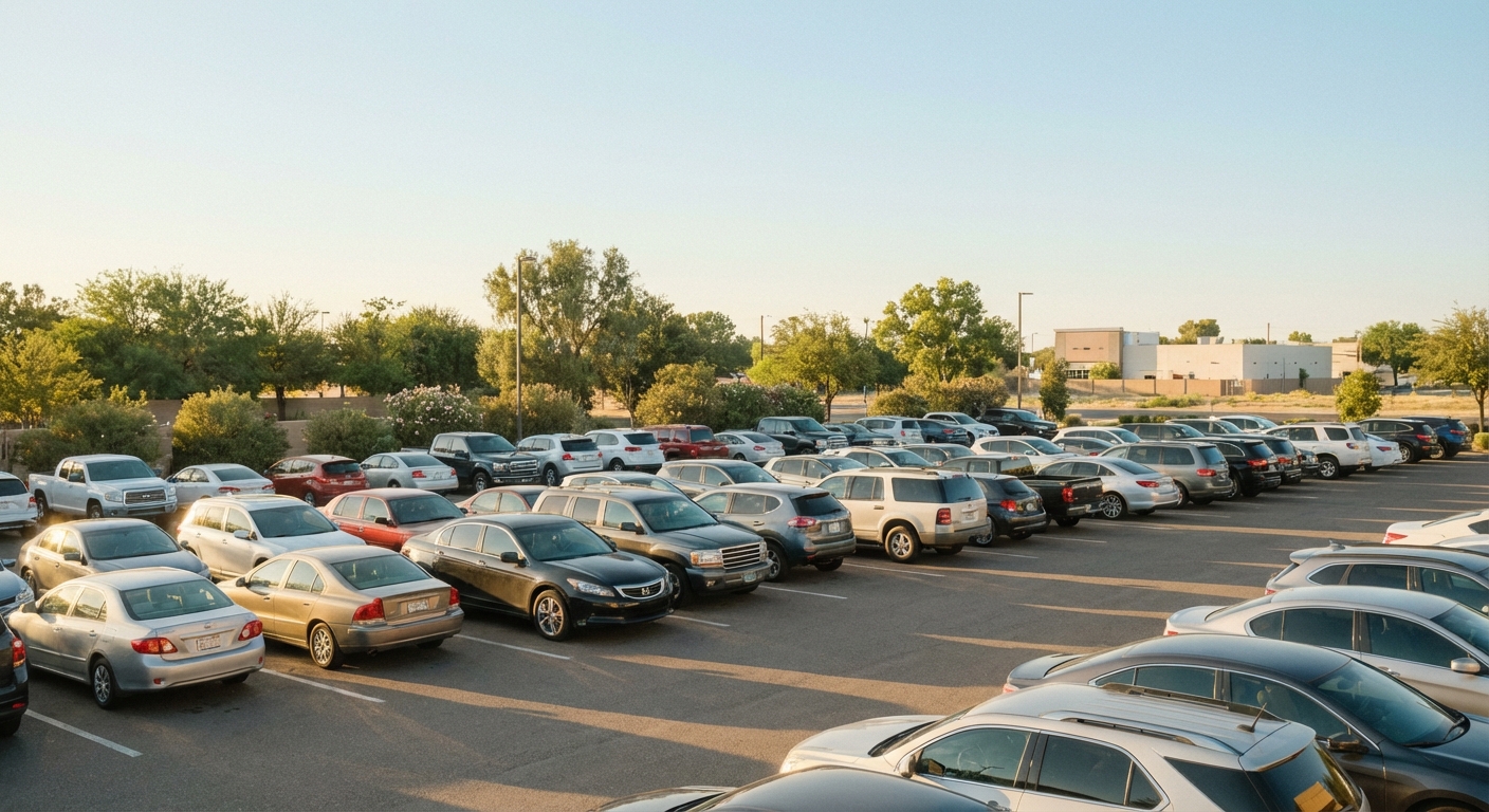 다양한 차종이 정렬된 주차장