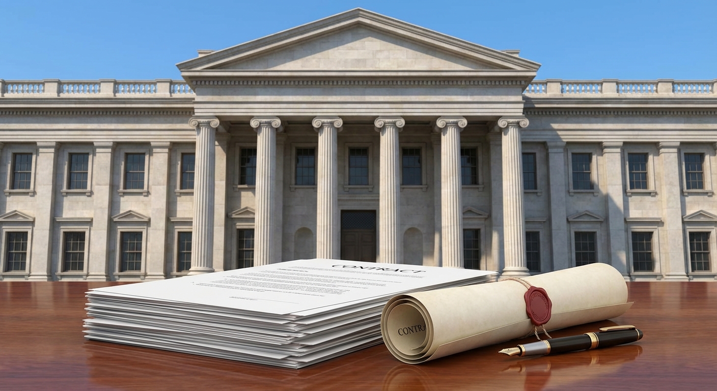 법원 건물과 계약서 이미지