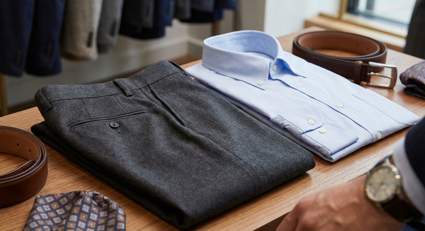 남성 슬랙스와 셔츠 코디 디테일 컷