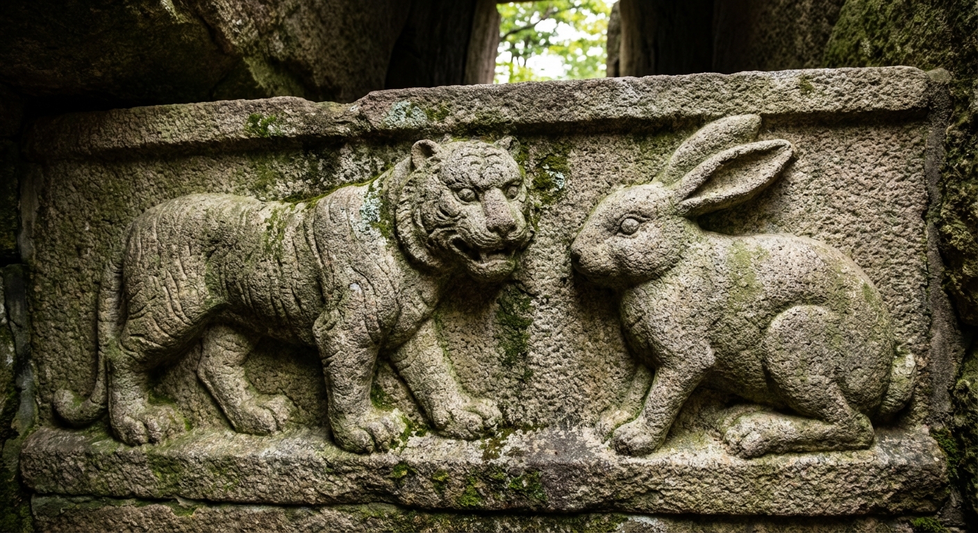 석굴암 또는 전통 사찰의 십이지신 부조 세부